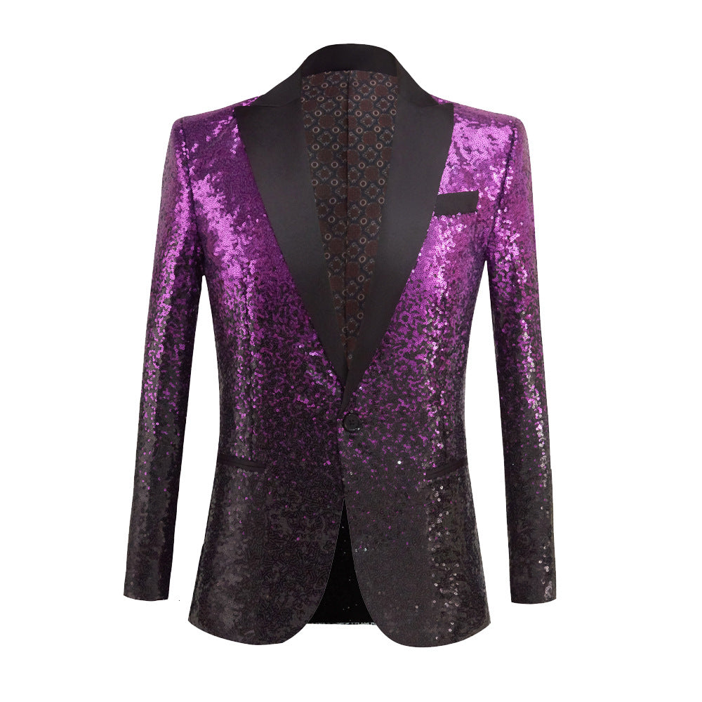 Men's Gradient Sequined Jazz Dance Blazer Turquoise Black Green Gold Host Singers Performance Coats Host Emcee Choir Wedding Party Suit - Moderndancedress.com