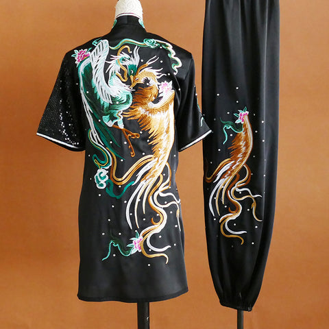 Custom Size Red Phoenix Wushu Competition Clothing for Women Embroidered Martial Arts Clothes Changquan Kungfu Art Exam Uniform