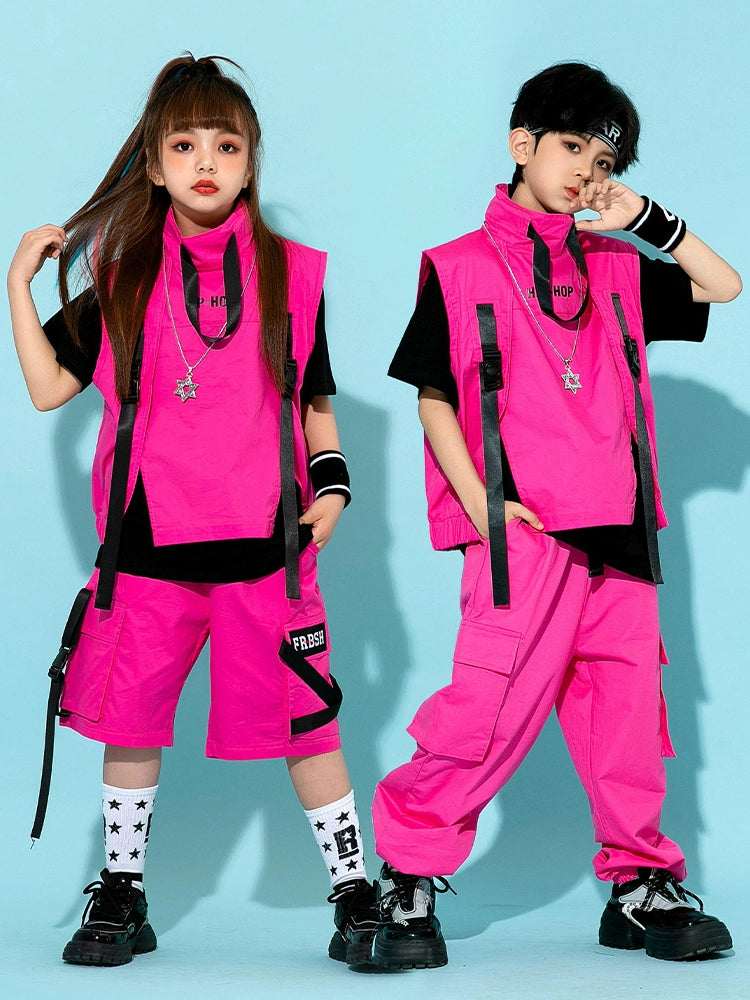 Fuchsia Pink Jazz Street Hip-hop Dance Costumes for Girls Boys Rapper Singers Gogo Dancer Performance Clothes Catwalk Show Clothing - Moderndancedress.com