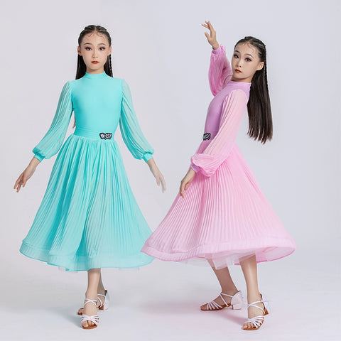 Turquoise Pink Ballroom Dance Dresses for Girls Kids Art Test National  Balloom Waltz Tango Standard Performance Costumes for Children - Moderndancedress.com