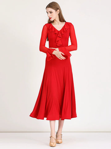 Red modern ballroom dance dress for women girls black waltz national standard tango foxtrot smooth dance costume - Moderndancedress.com