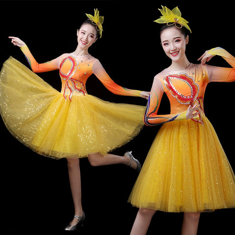 Chinese Folk Dance Costume Modern Dance Costume Young Women Adult Dance Costume Square Dance Costume Lineup Competition Costume - Moderndancedress.com