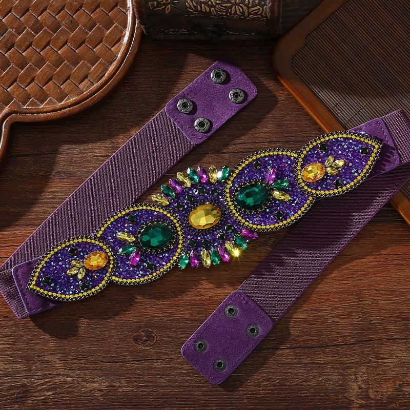Xinjiang Latin ballroom dance sasehs waistband  diamond elastic waist belt for women girls Uygur dance accessories dancing waist chain - Moderndancedress.com