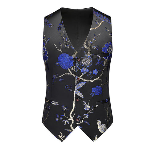 Men's jazz dance waistcoat Slim-fit large-size flower bird pattern choir singer host concert music production performance vest men - Moderndancedress.com