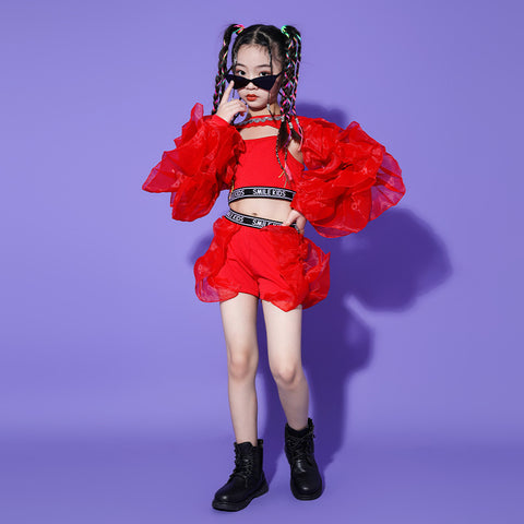 Children's street Hiphop dance jazz costumes for girls gogo dancers model carnival rehearsal performance outfits for kids - Moderndancedress.com