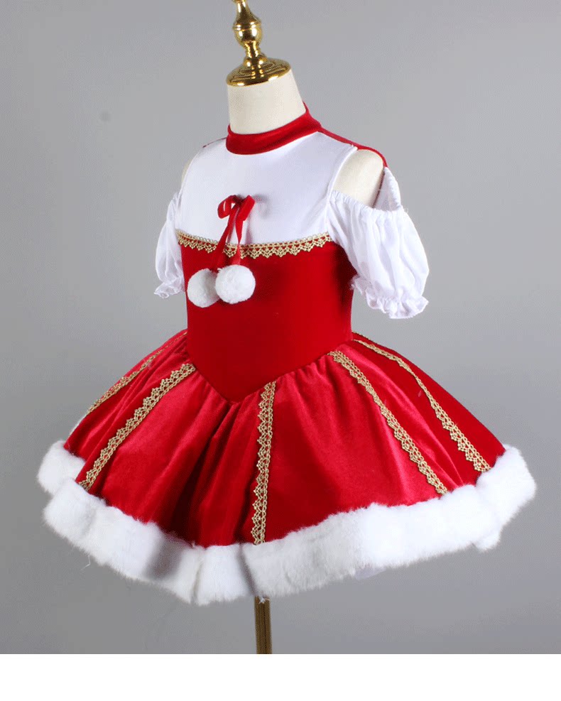 Girls Christmas Ballet Tutu Dress - Kids Nutcracker Performance Costume with Velvet & Fur Trim