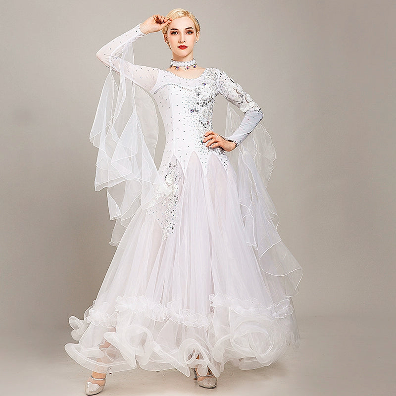 blue yellow Ballroom dance competition dresses for women girls waltz tango modern dance skirt social national dance bling performance gown - Moderndancedress.com