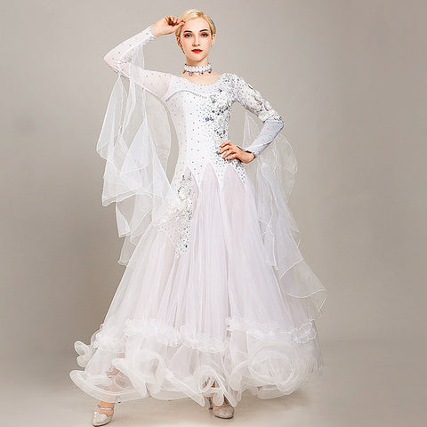 blue yellow Ballroom dance competition dresses for women girls waltz tango modern dance skirt social national dance bling performance gown - Moderndancedress.com