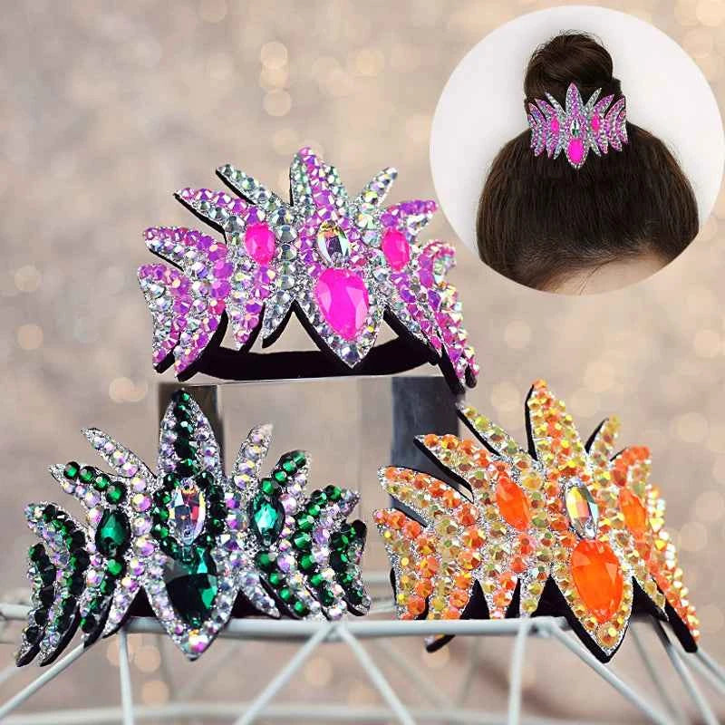 Rhinestone Artistic Gymnastics Diamond Head Piece for Kids Latin Ballroom Figure Skating Competition Ball Head Crown Hair Accessories