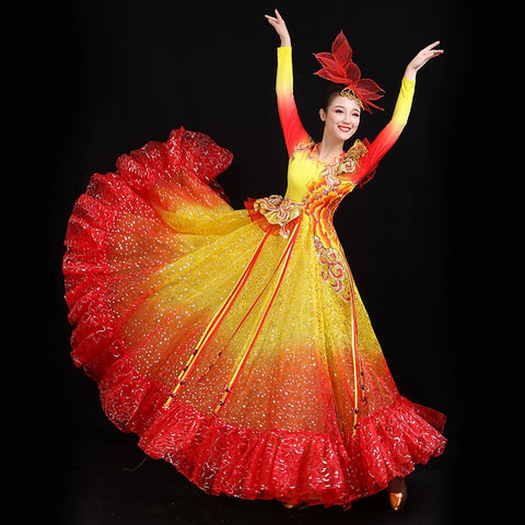 Chinese Folk Dance Costume Opening Dance Big Dress Show Dress Atmospheric Accompaniment Dress Late Adult Modern Dress Dance Dress