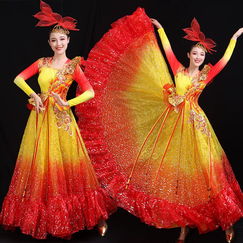 Chinese Folk Dance Costume Opening Dance Big Dress Show Dress Atmospheric Accompaniment Dress Late Adult Modern Dress Dance Dress