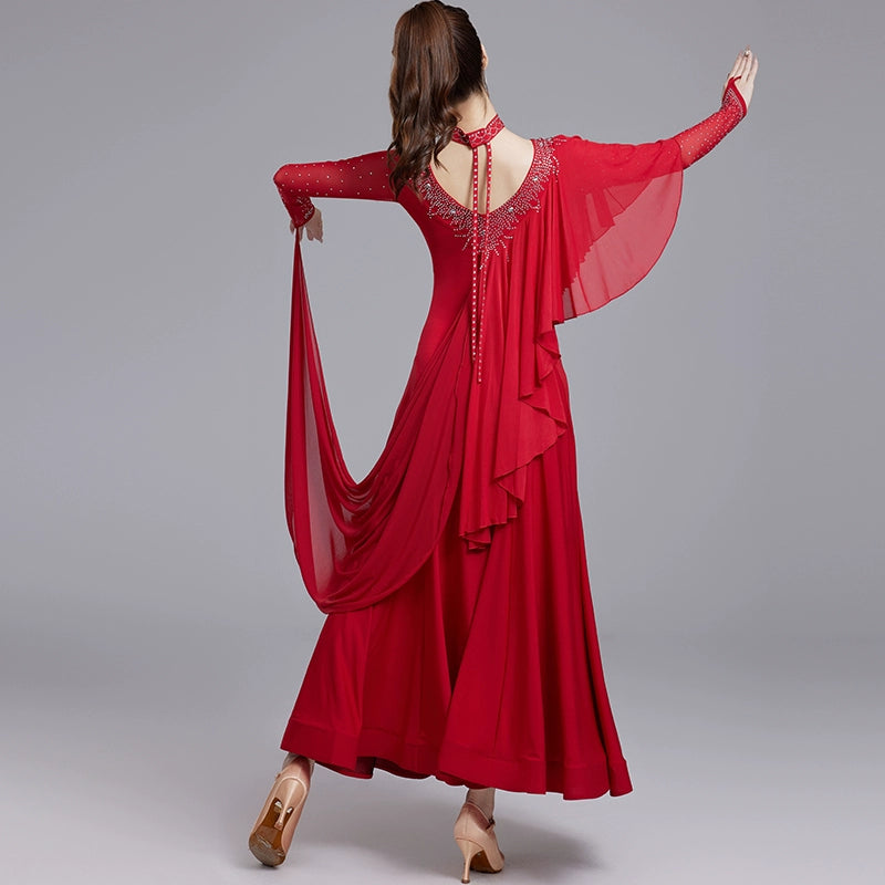 Orange Wien Blue Slant Neck Ballroom Dance Dresses for Women Girls National Standard Waltz Tango Social Professional Competitions Long Gown - Moderndancedress.com