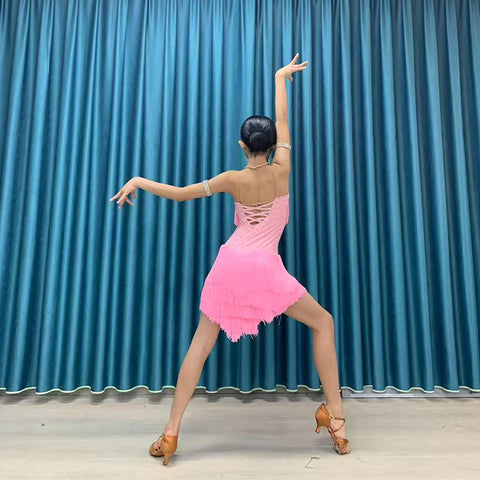 Custom Size Pink Fringe Latin Dance Dresses for Girls Women  Green Salsa Rumba Chacha Competition Costumes