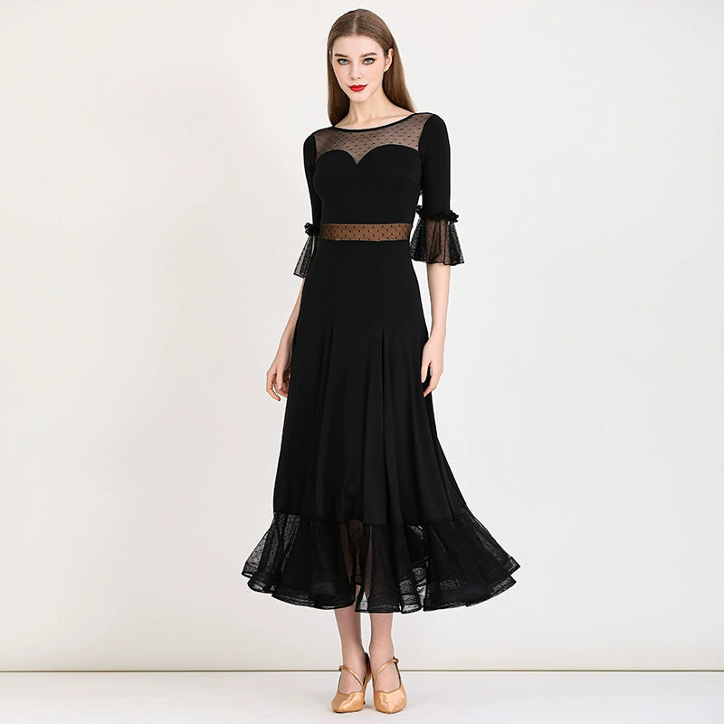 Black wine ballroom dance dresses for women girls Elegant modern waltz tango foxtrot dance dress - Moderndancedress.com