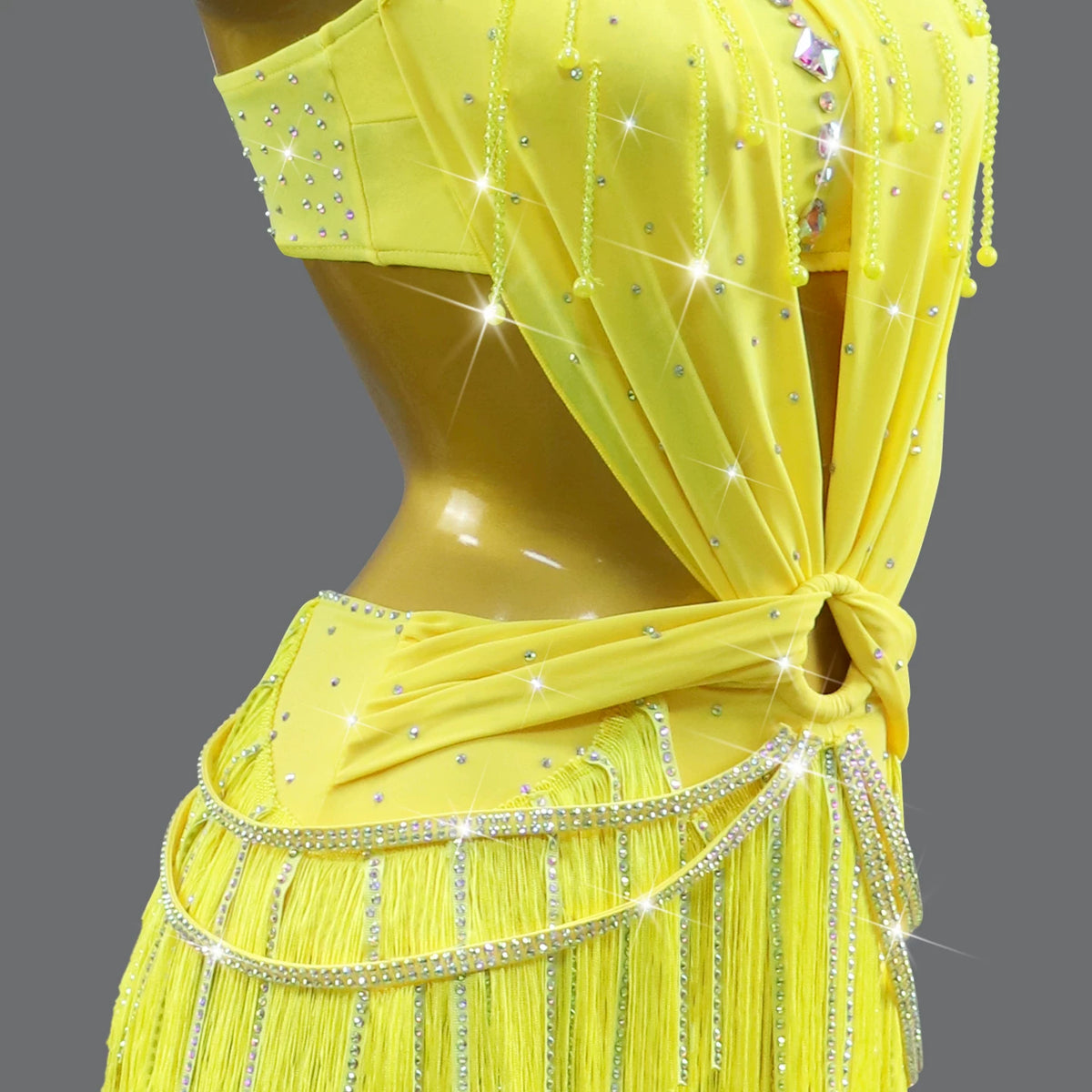 Custom Hot Pink Fringe Competition Latin Dance Dress with Crystals