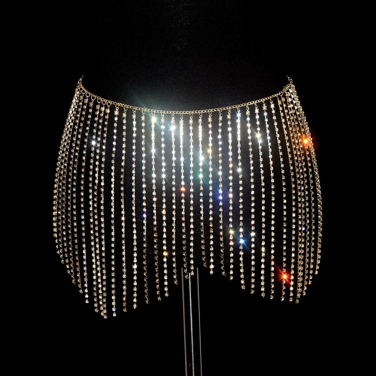 Women girls latin jazz rave dance Rhinestone tassel waist chain hollow bling hot pole dance tassel skirt belly dance body chain belts - Moderndancedress.com