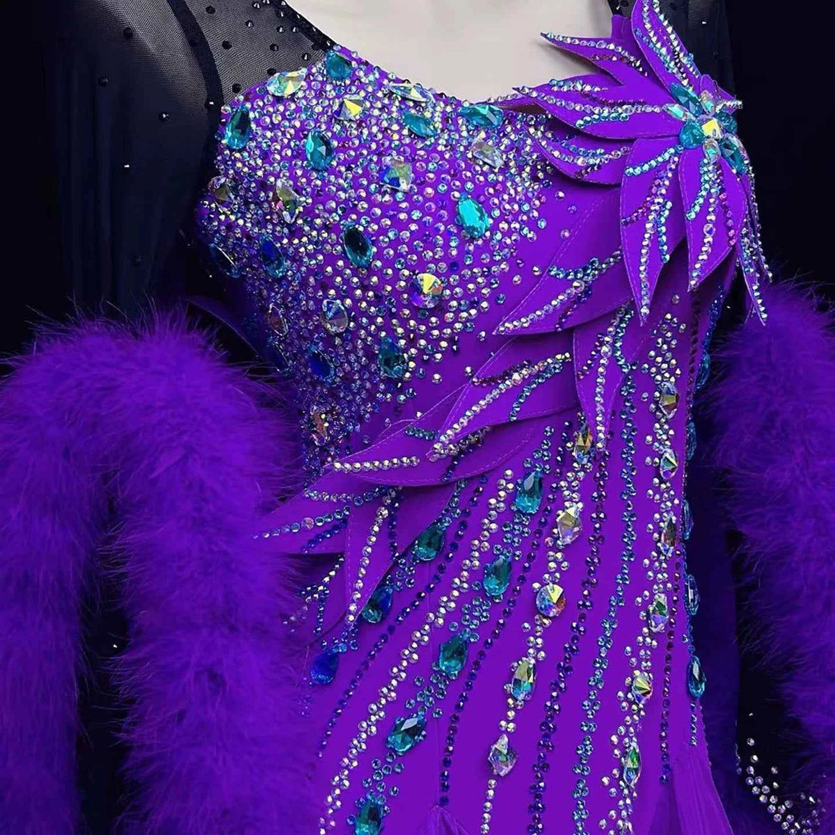 Custom Royal Purple Ballroom Dance Dress 3D Flower Applique Waltz Foxtrot Smooth Dance Gown