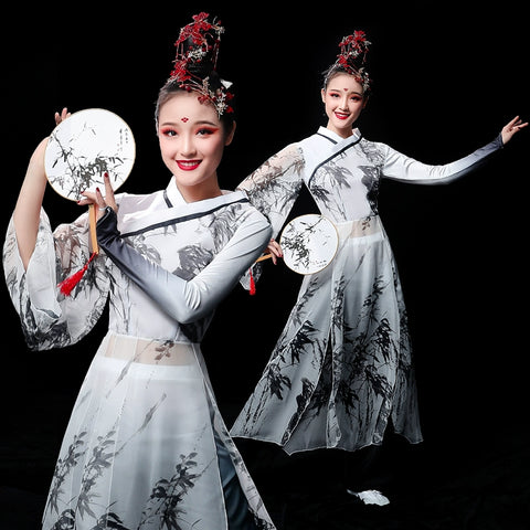 Chinese Folk Dance Costume Classical Dance Costume Female Chinese Style Sun Ke Ice Chrysanthemum Material Ancient Style, Water and Ink Fan Dance Costume Adult - 