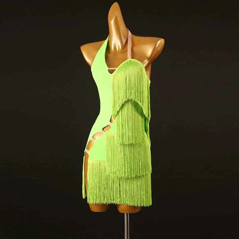Advanced Latin Dance Competition Dress with Tassels - Professional Outfit for Competitions - Moderndancedress.com