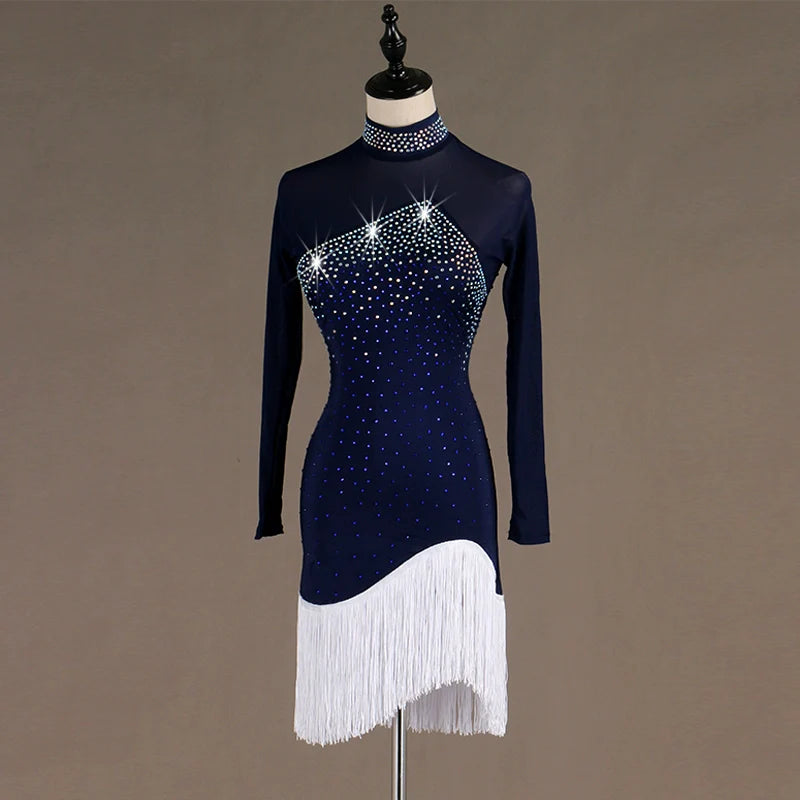 Sexy Latin Dance Competition Dresses Comfortable tassels dress Rhinestones Sleeveless Dress - Moderndancedress.com