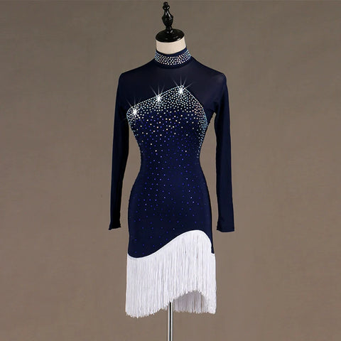 Sexy Latin Dance Competition Dresses Comfortable tassels dress Rhinestones Sleeveless Dress - Moderndancedress.com