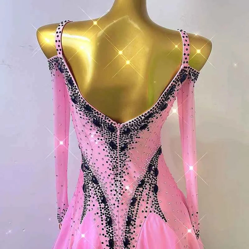Custom Size Pink Gradient Competition Ballroom Dance Dresses for Women Girls Waltz Tango Foxtrot Dance Gown