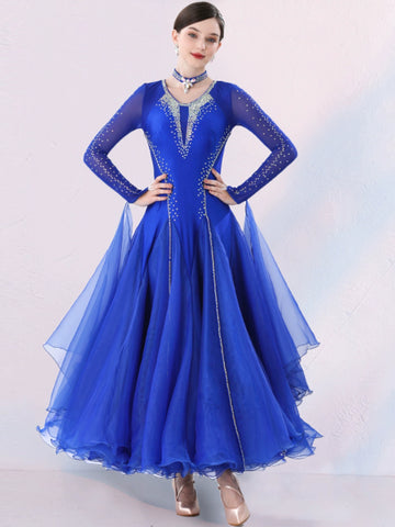 Red Rhinestones Ballroom Dance Dresses for Women Girls Royal Blue  Black Waltz Tango Ballroom Dance Skirt Professional Modern Dance Costumes - Moderndancedress.com