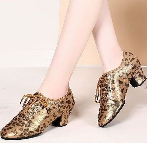 Leopard Latin Dance Shoes for Women Mid-heel Adult Soft-soled Jazz Waltz Tango Ballroom Performance Salsa Dancing Shoes - Moderndancedress.com