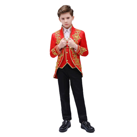 Boys Jazz Dance Costumes Children Golden Flower Loving Three-piece vest European Court Dress Prince Charming stage drama Costume - Moderndancedress.com