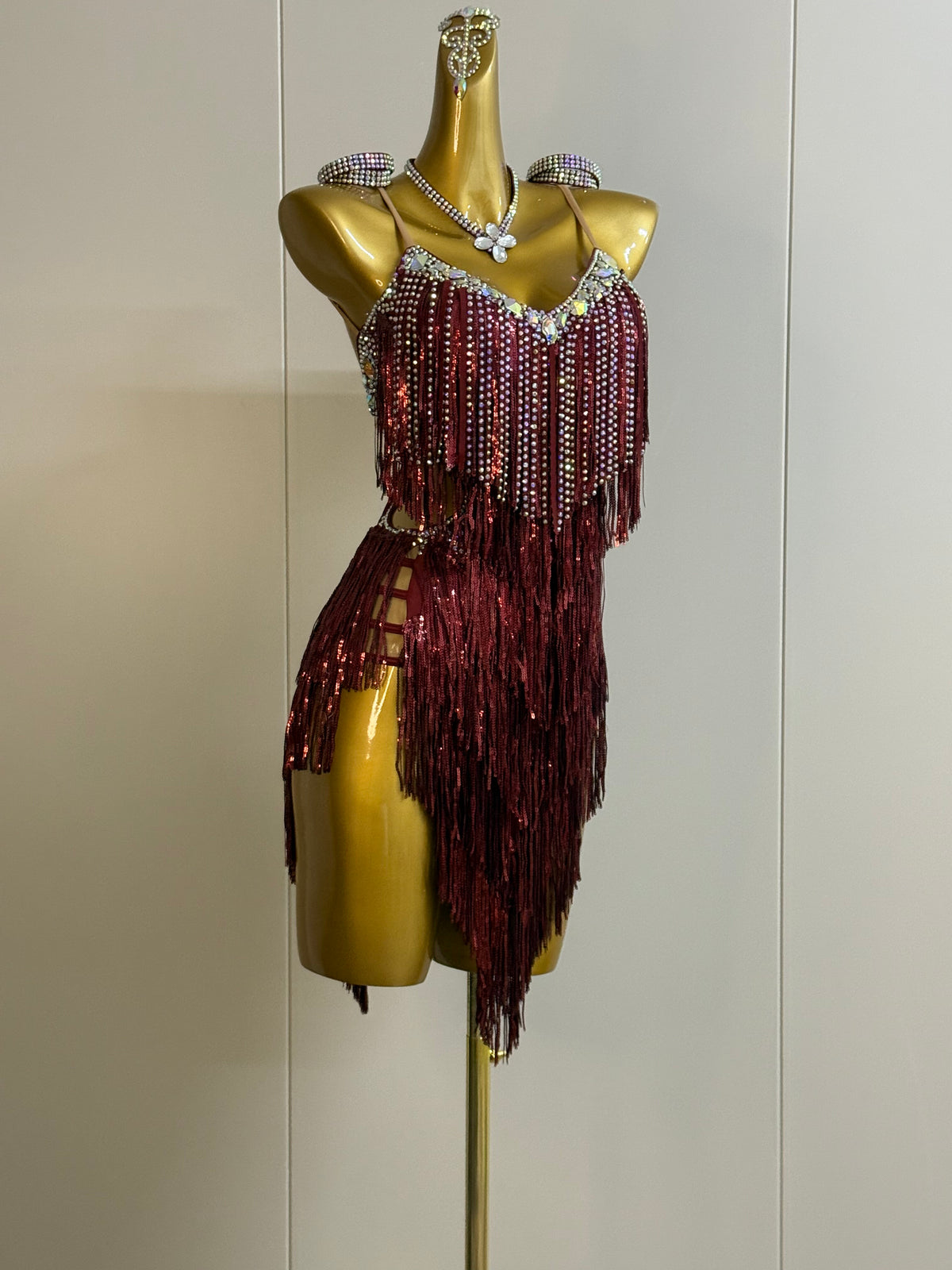 Custom Blue & Purple Sequin Latin Dance Dress Rhinestone Salsa Gown