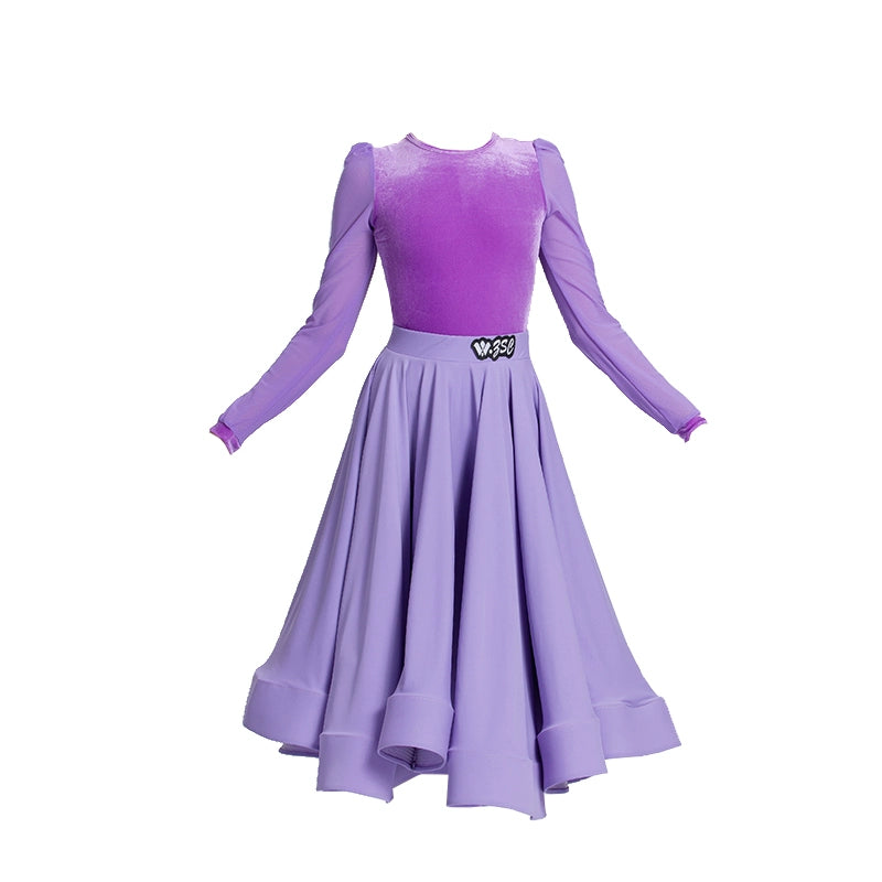 Light Purple Velvet Ballroom Dance Dresses for Girls Kids Children Waltz Tango Ballroom Performance Uniforms Party Performance Praise Dress - Moderndancedress.com
