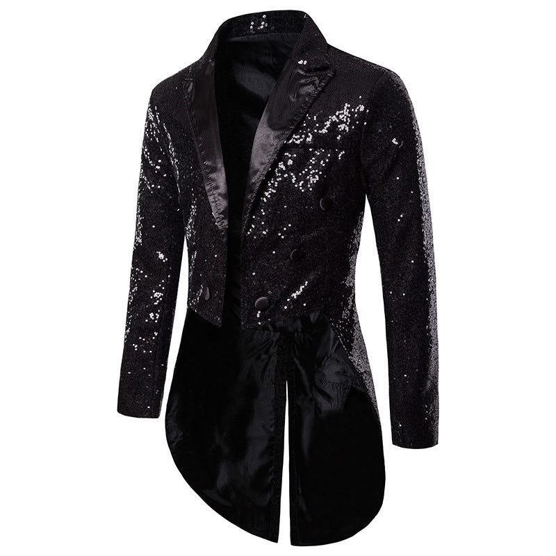 Men's Jazz Dance Costumes Pink Green Gold Sequin Magician Singers Host Tuxedo Coats Banquet Nightclub Jackets - Moderndancedress.com