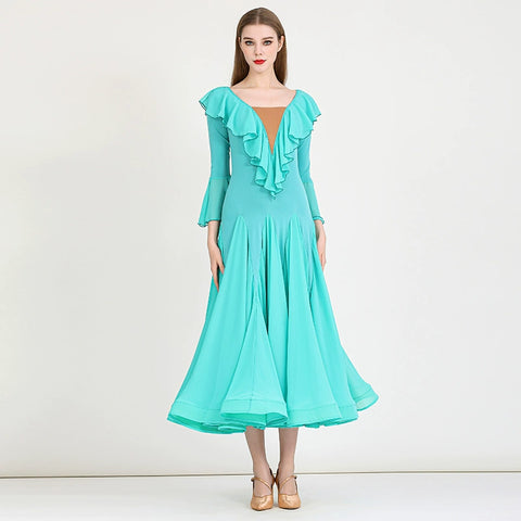 Turquoise Modern ballroom Dance Dress for women girls National Standard Waltz tango Performance Gown - Moderndancedress.com