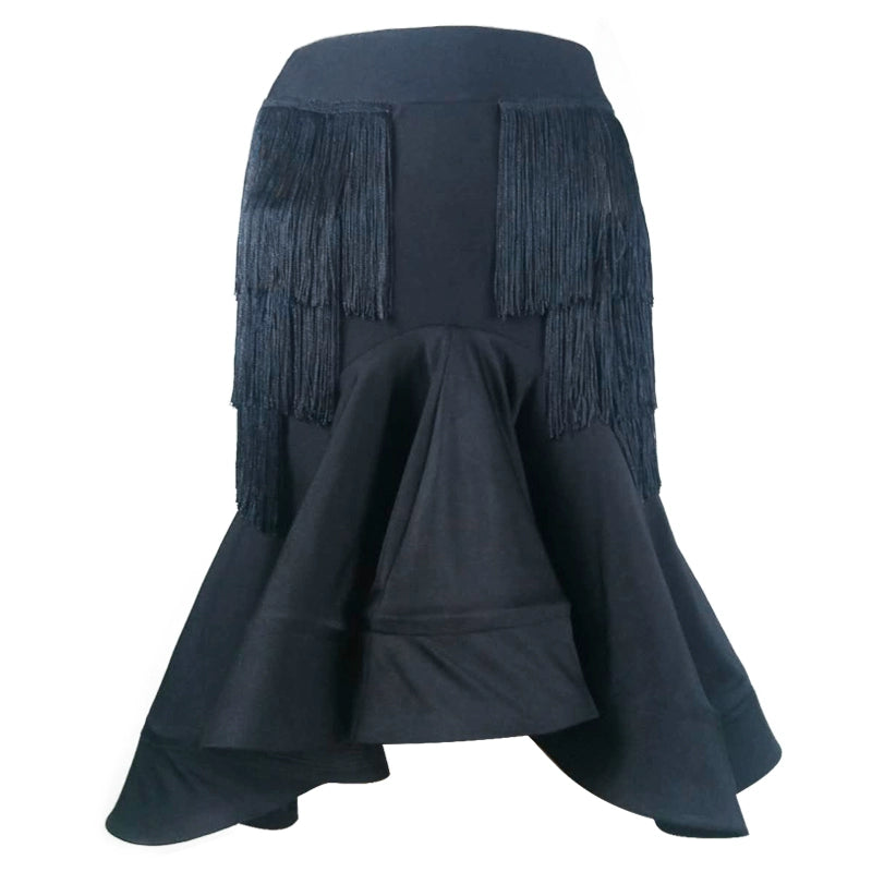 women girls Black Latin dance fringed skirts Black-pool fringed fish bones hip-wrapped exercise skirt