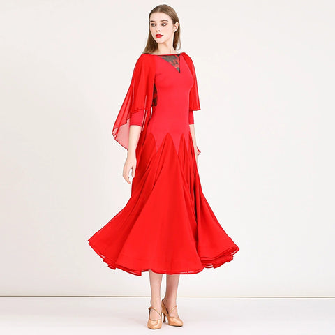 Women Green red ballroom dance dresses Ice silk flowing chiffon national standard waltz tango dance practice suit - Moderndancedress.com