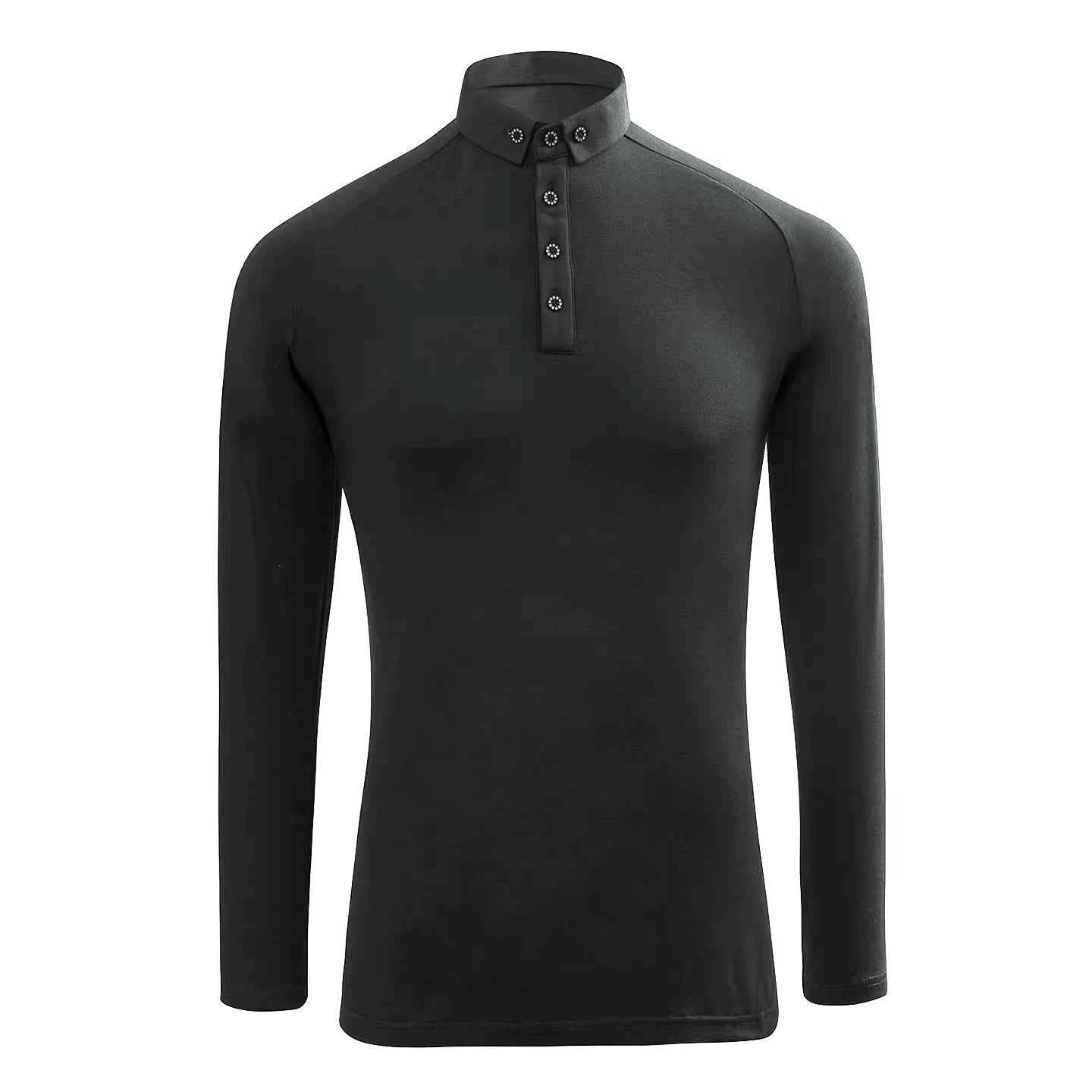 Men's Navy Latin Ballroom Dance Shirts Waltz Tango Performance Tops Long Sleeves