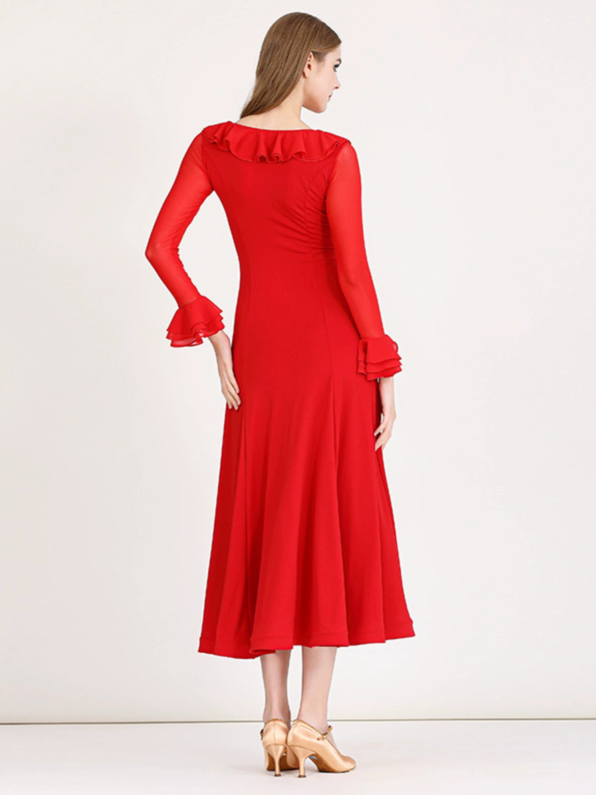 Red modern ballroom dance dress for women girls black waltz national standard tango foxtrot smooth dance costume - Moderndancedress.com