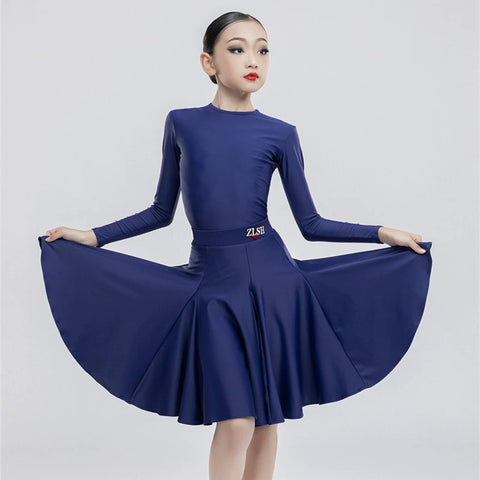 Navy red Latin dance competition dresses for girls kids professional regulations ballroom salsa latin pool dance suit skirt - Moderndancedress.com