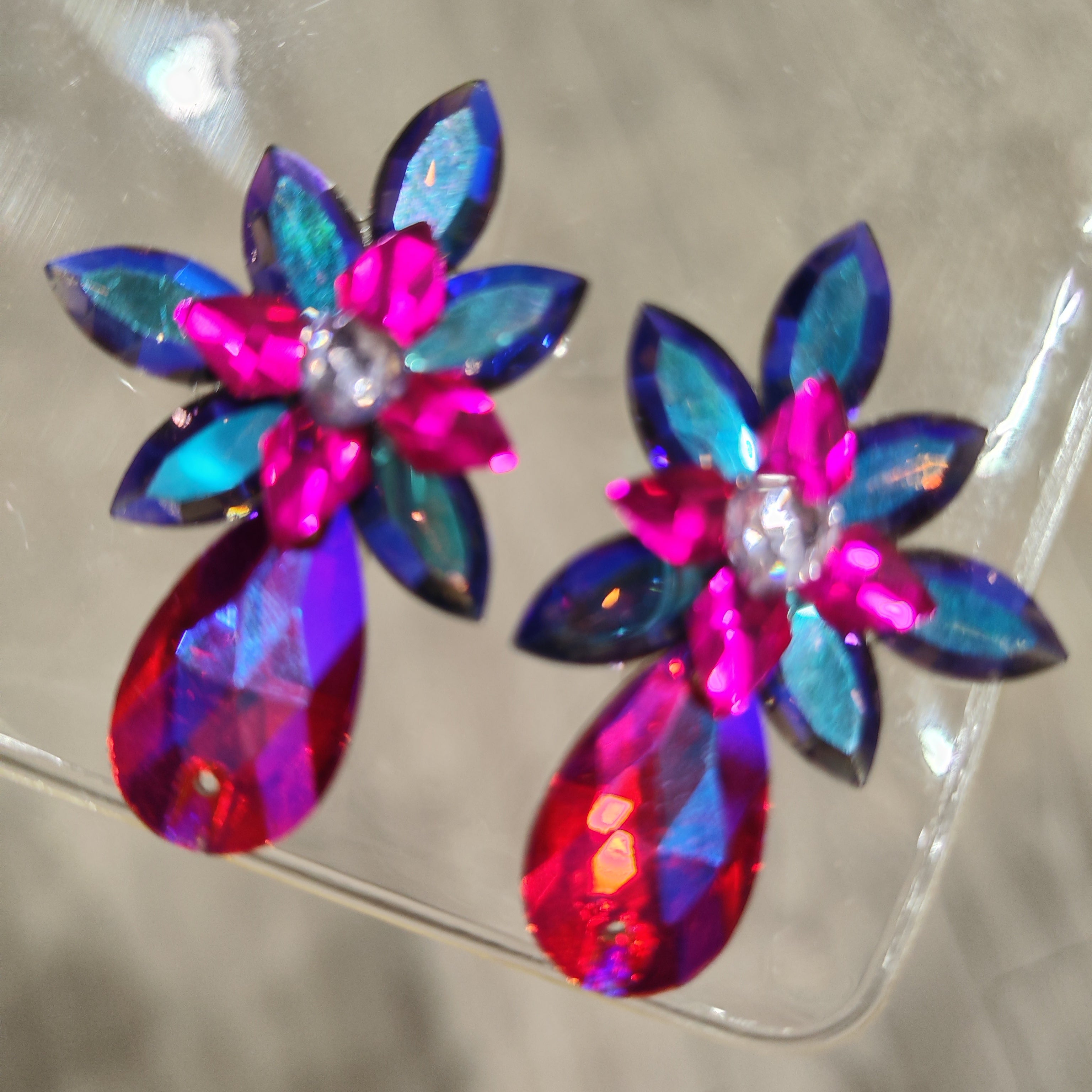 Competition Rhinestones Latin Ballroom Dance Earrings for Women Girls Hot Pink Blue Color