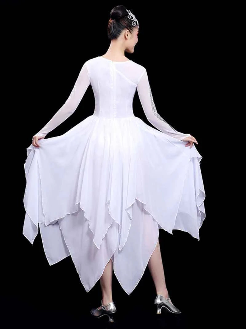chinese dress ladies Modern Ballet Dance Dresses for Women Girls Opening White Contemporary –  Moderndancedress.com