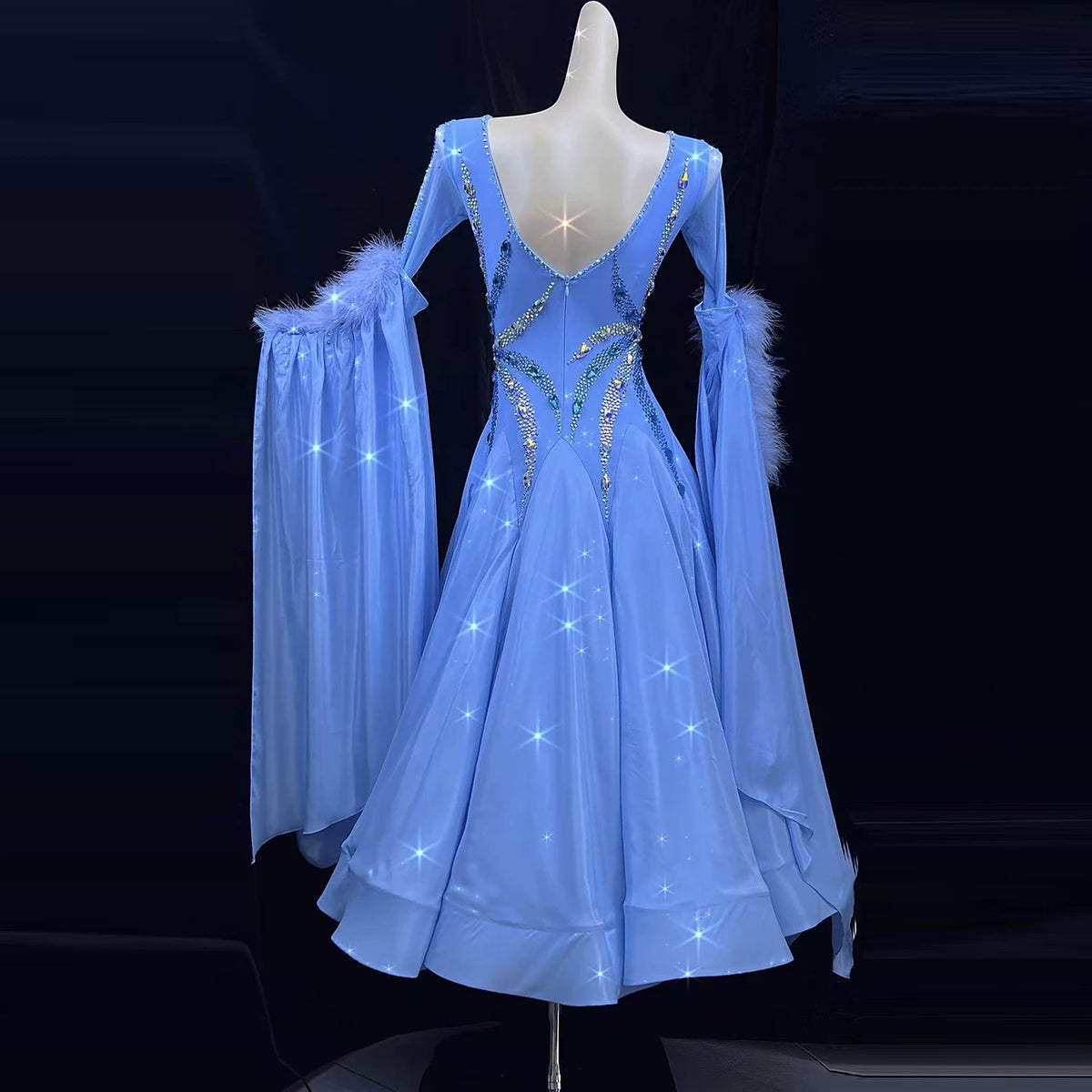 Custom Royal Blue Smooth Ballroom Dance Dress with Bling Crystals