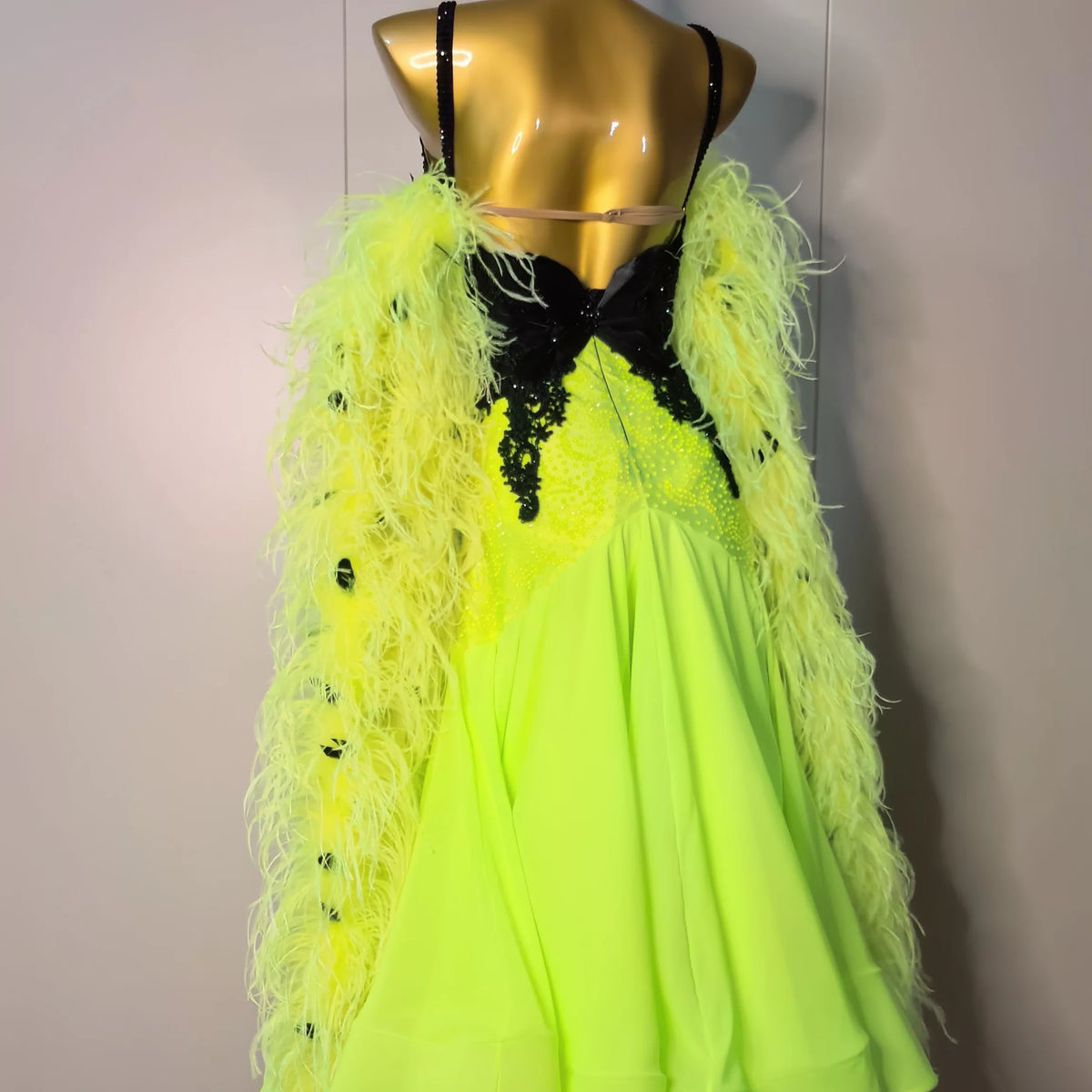 Custom Black and White Ballroom Dance Dress with Ostrich Feathers & Crystals Smooth Dancing Gown
