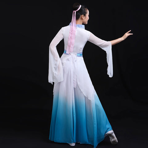 Hanfu Chinese Folk Dance Costumes  Classical Dance Costume elegant Chinese wind dance costume Jiangnan Umbrella Dance book and bamboo slips dance fairy skirt - 
