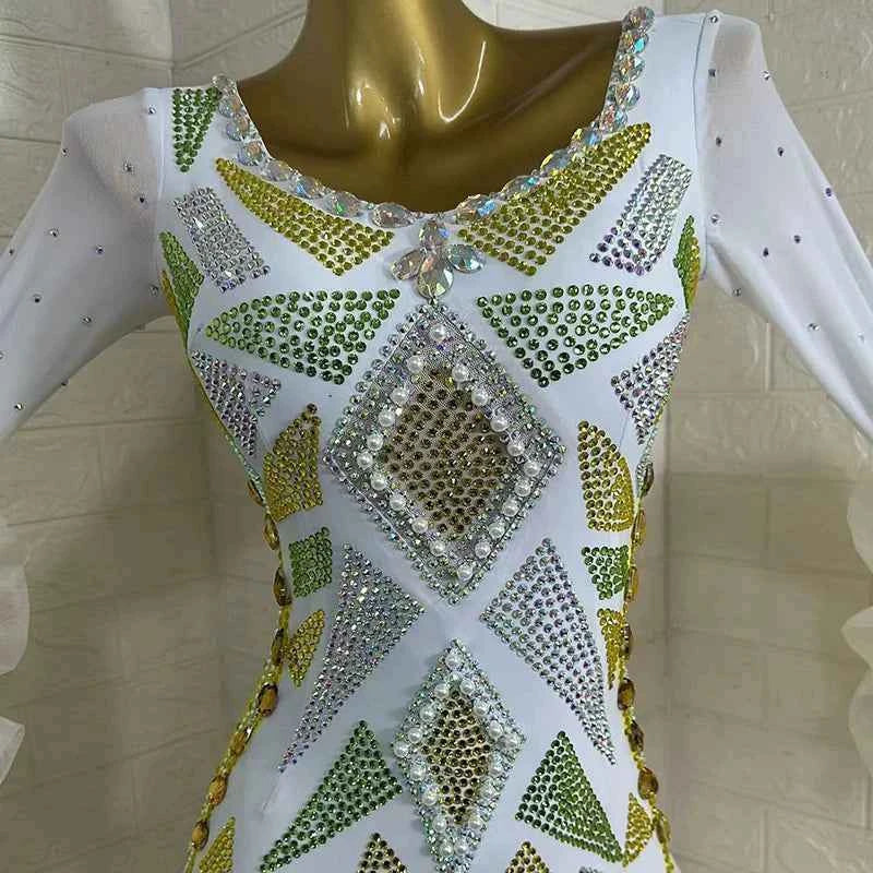 Custom Size White Competition Ballroom Dance Dress for Women Waltz Tango National Smooth Dance Long Gown