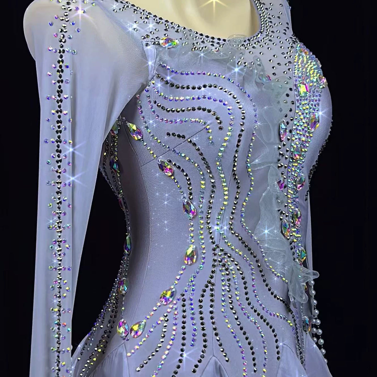 Customized Competition Ballroom Dance Dress Purple Crystal Waltz Rhythm Performance Long Gown