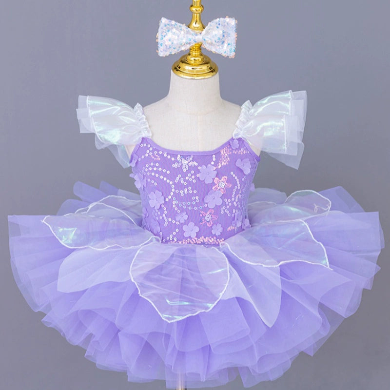 Children blue pink tutu skirt ballerina petals ballet dance dresses modern jazz dance sequined kindergarten princess performance outfits - Moderndancedress.com