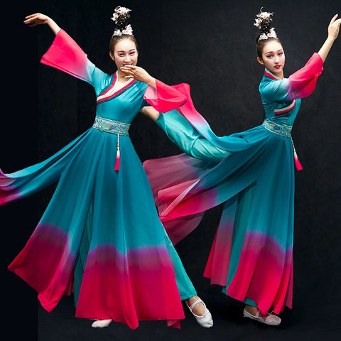 Chinese Folk Dance Costumes Classical Dance Costume Female Chinese Wind Fairy Modern Fan Umbrella Dance Adult