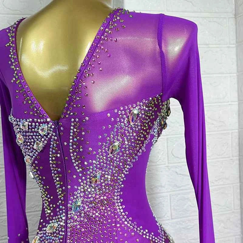 Customized Size Violet Purple Competition Ballroom Dance Dresses for Women Girla Tango Waltz Performance Costume
