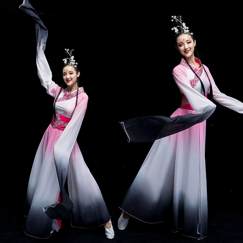 Chinese Folk Dance Costume Watersleeve Dance Costume Female Chinese Style Ancient Dress Pink Caiwei Classical Dance Costume Adults - Moderndancedress.com