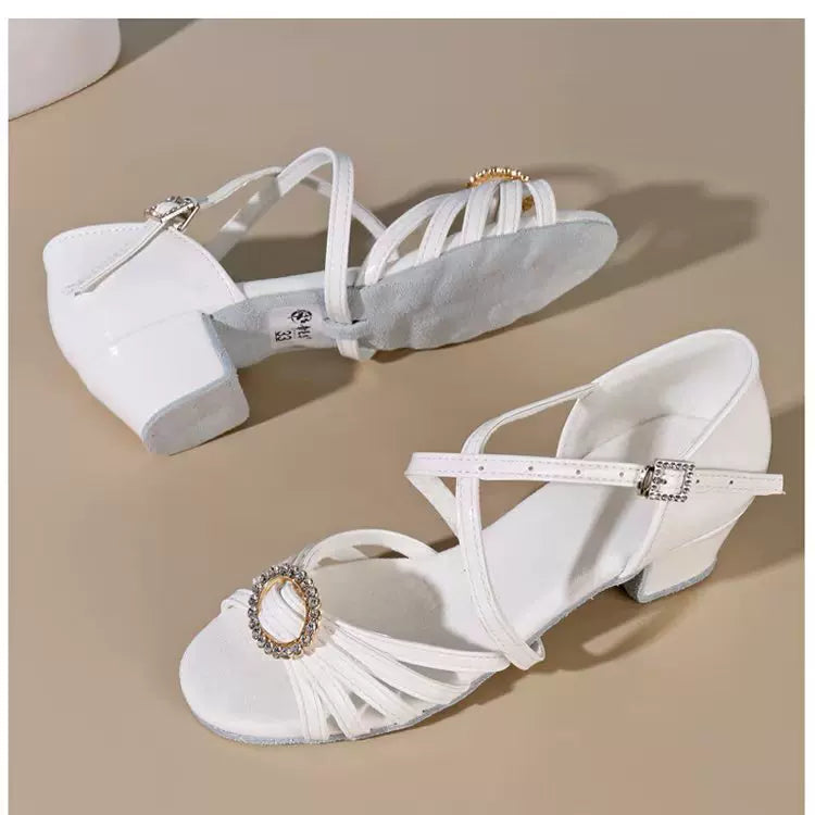 Kids Latin Dance Shoes Girls Black White Soft Soles Competition Performance Sandals